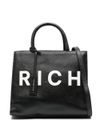 Leather tote bag with logo print