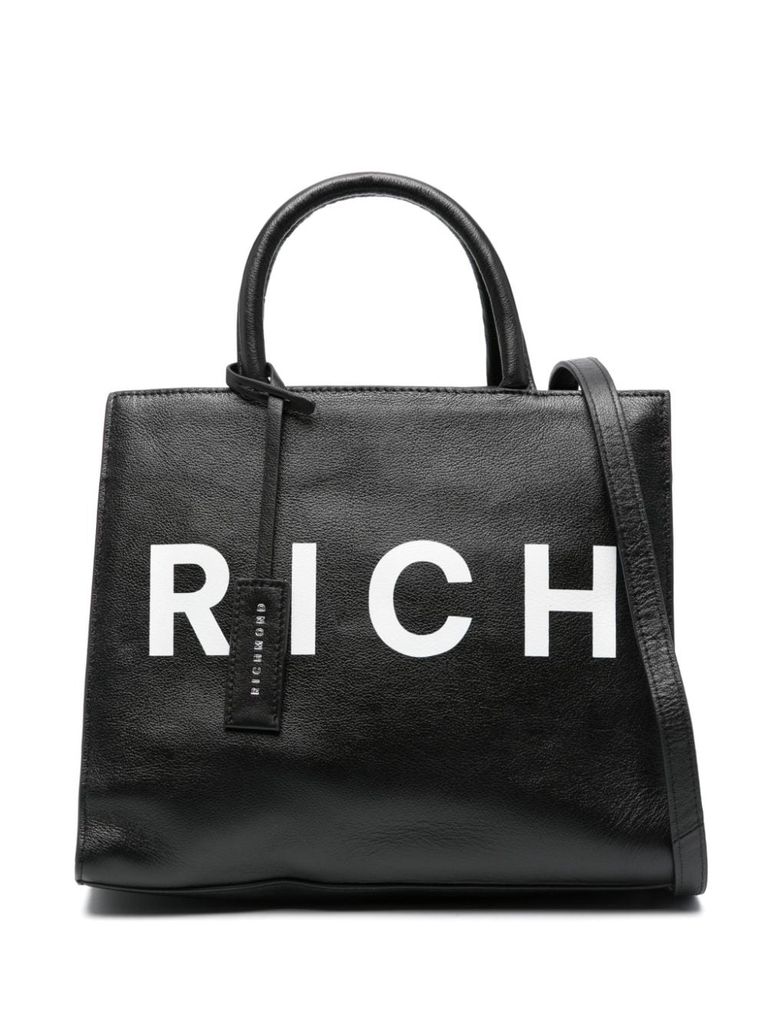 Shop John Richmond Leather Tote Bag With Logo Print In Black