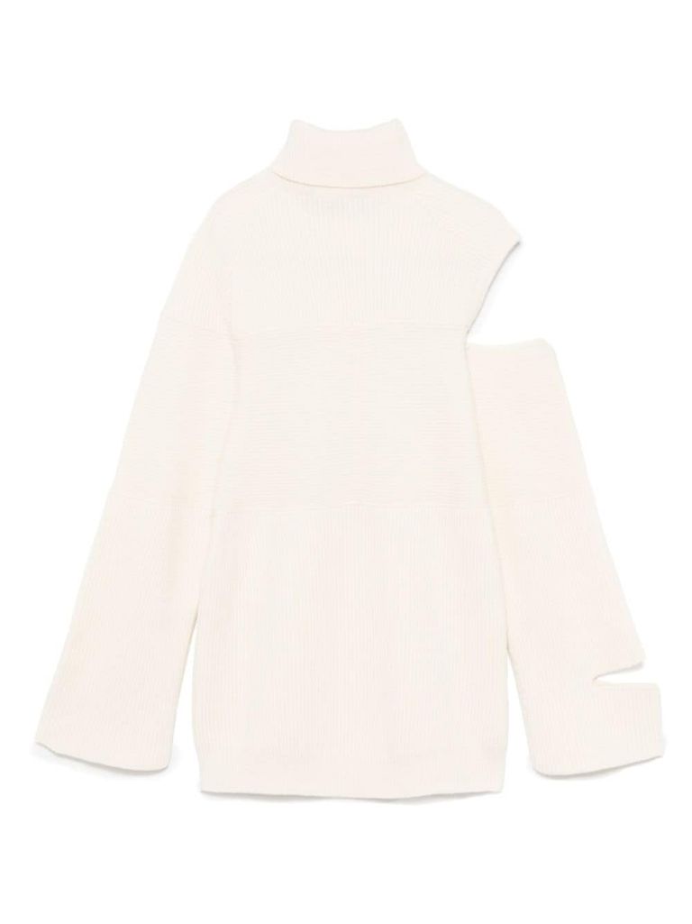 Shop Andreädamo Ribbed Wool Cut-out Sweater In Beige