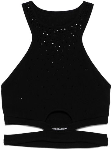 Top cut-out in cotone con strass