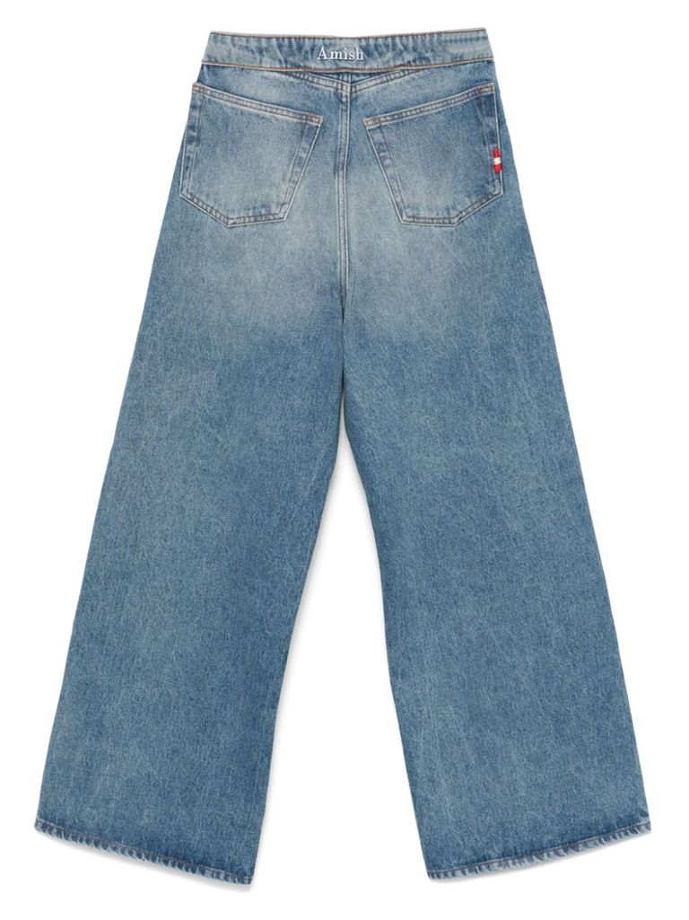 Shop Amish Cotton Roll-up Jeans In Blue