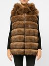 Brown sleeveless fur vest with zip