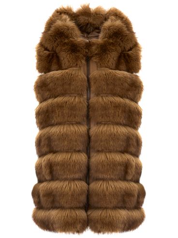 Brown sleeveless fur vest with zip