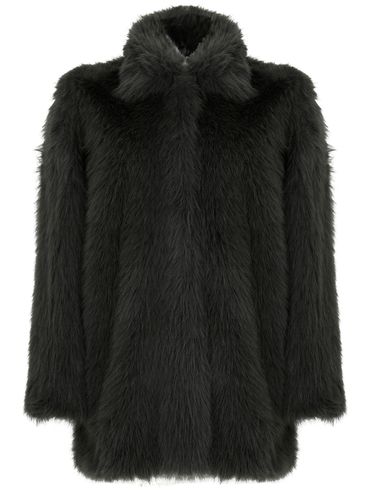 Gray fur coat with a long back