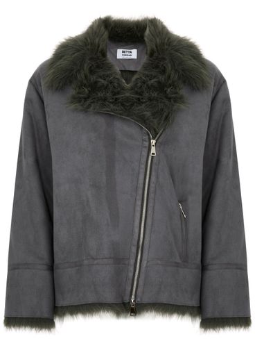 BETTA CORRADI - Oversized biker jacket with fur