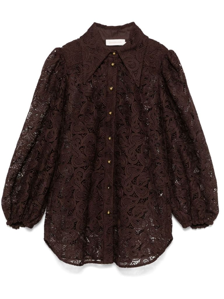 Shop Zimmermann Illustration Lace Blouse In Brown