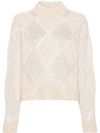 Wool and cashmere sweater with diamond pattern