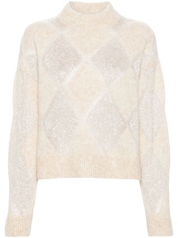 Wool and cashmere sweater with diamond pattern