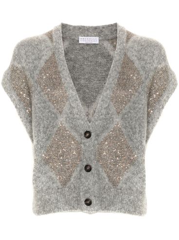 BRUNELLO CUCINELLI - Cardigan in lana e cashmere a rombi