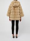 Beige fur coat with hood