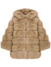 Beige fur coat with hood