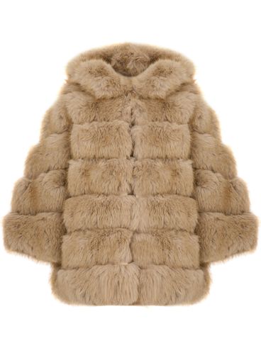 Beige fur coat with hood