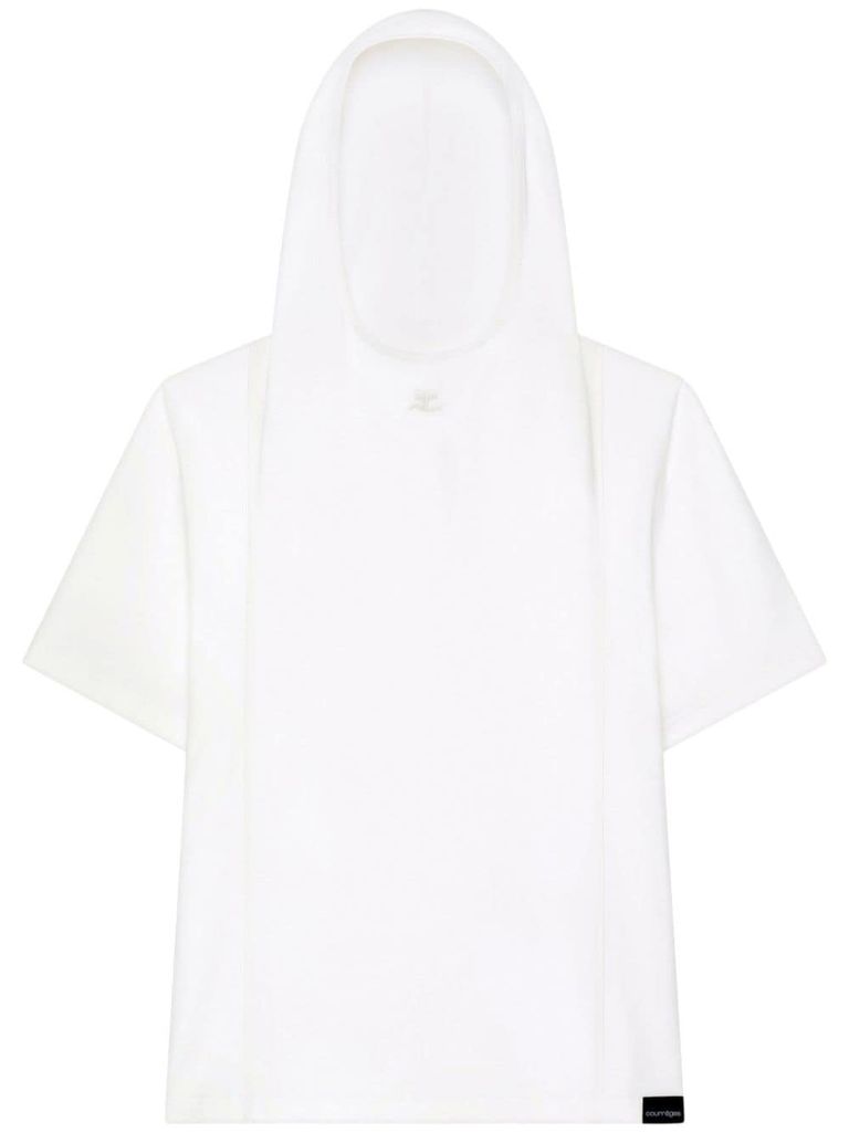 Shop Courrèges Cotton Hoodie T-shirt In White