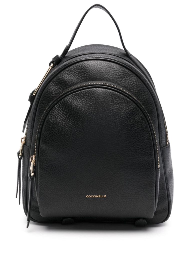 Shop Coccinelle Calf Leather Medium Gleen Backpack In Black