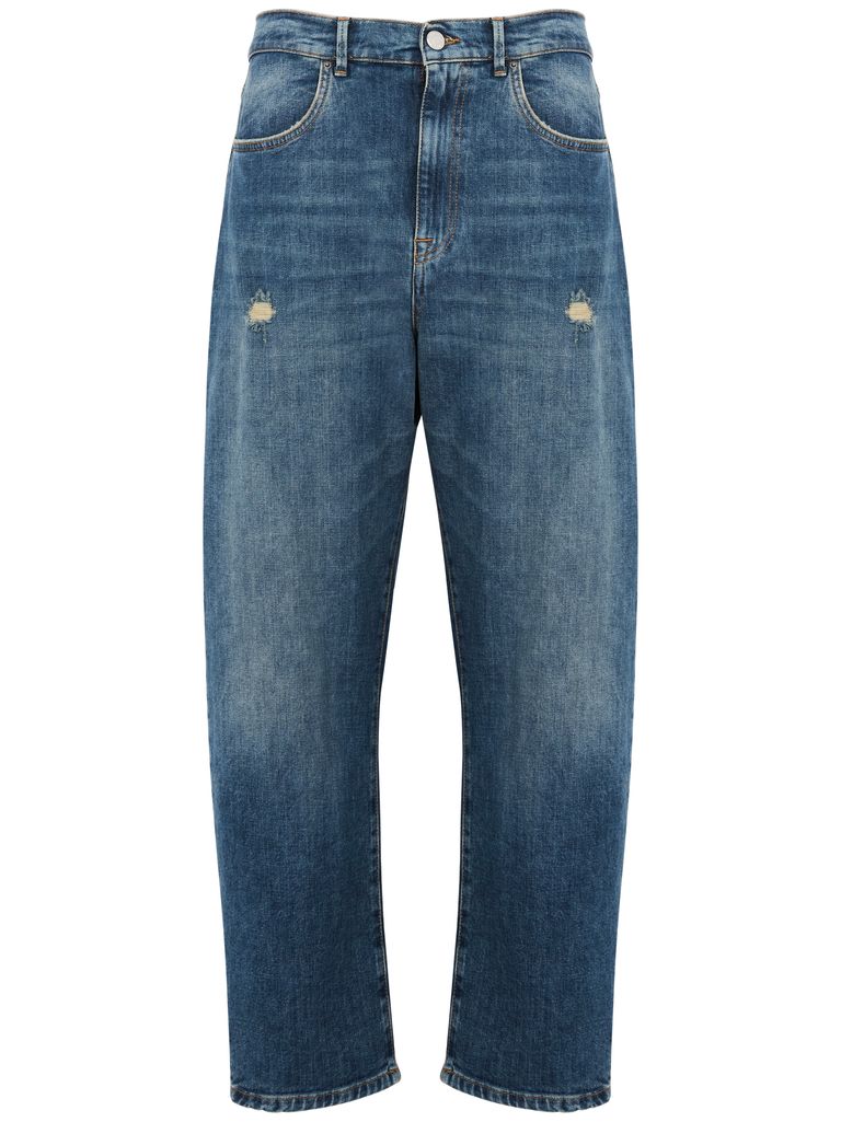 Shop Cigala's Baggy Cotton Jeans With Rips In Blue