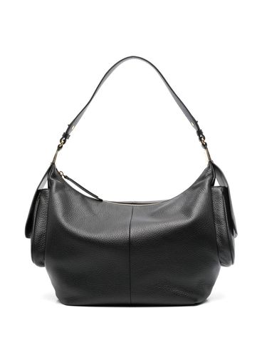 Leather shoulder bag with pockets