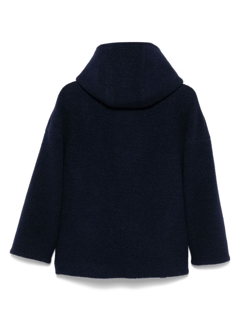 Shop Cinzia Rocca Short Wool Coat With Hood In Blue