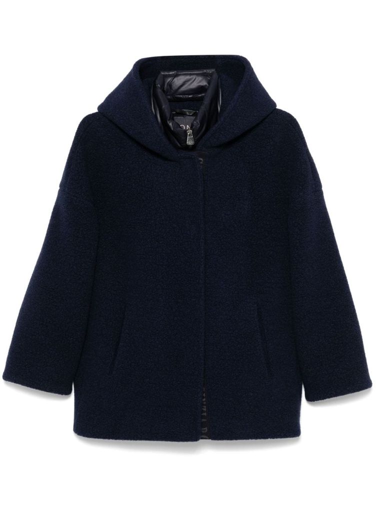 Shop Cinzia Rocca Short Wool Coat With Hood In Blue