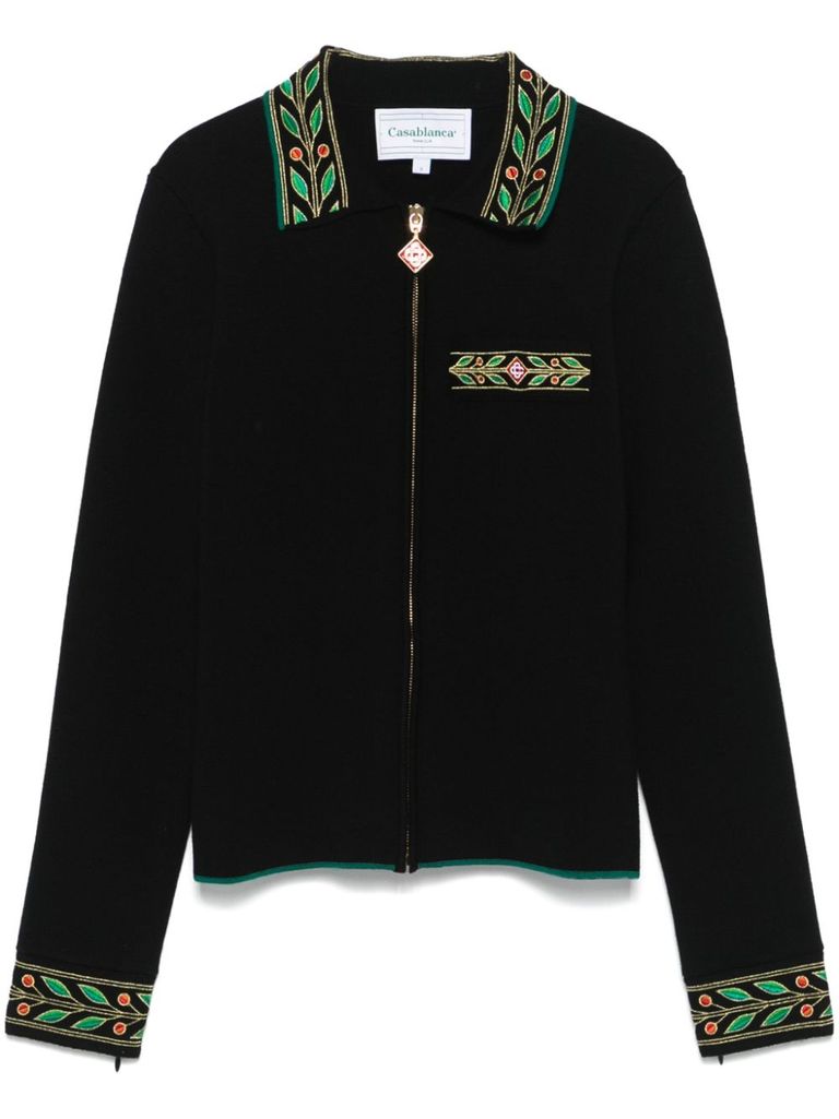 Shop Casablanca Wool Laurel Cardigan With Embroidery In Black