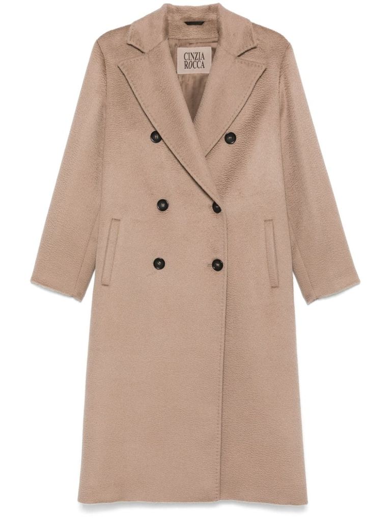 Shop Cinzia Rocca Long Coat With A Brushed Effect In Beige