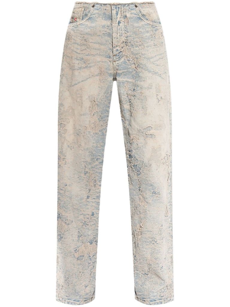 Shop Diesel Washed-effect Jeans With Rips In Blue