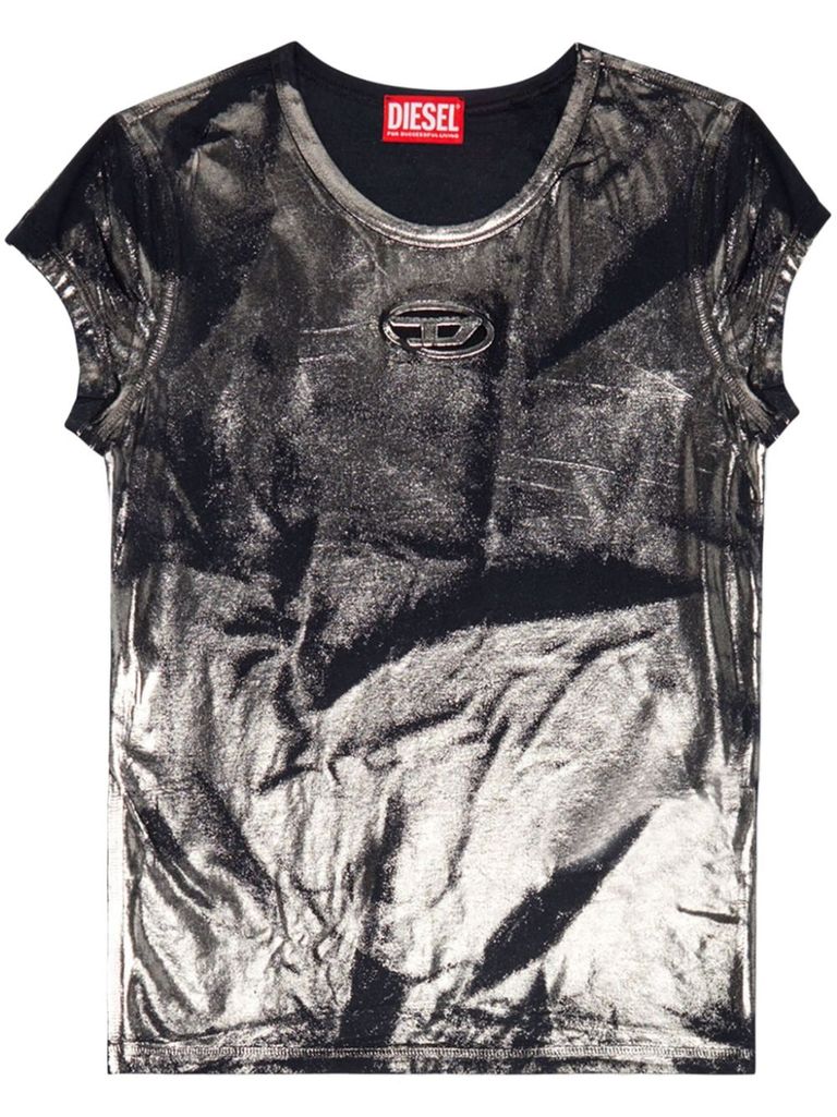 Shop Diesel Stretch Metallic-effect T-shirt In Black