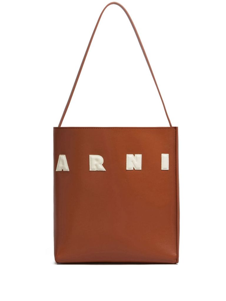 Shop Marni Calf Leather Museo Tote Bag In Brown