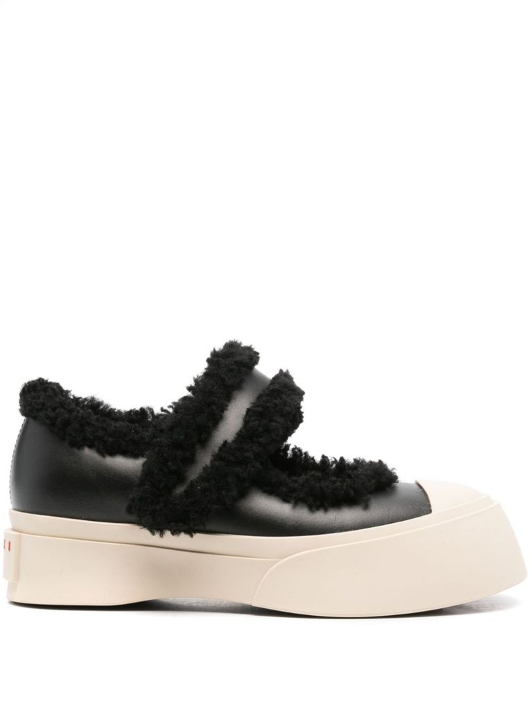 Shop Marni Calf Leather And Shearling Pablo Mary Jane Sneakers In Black