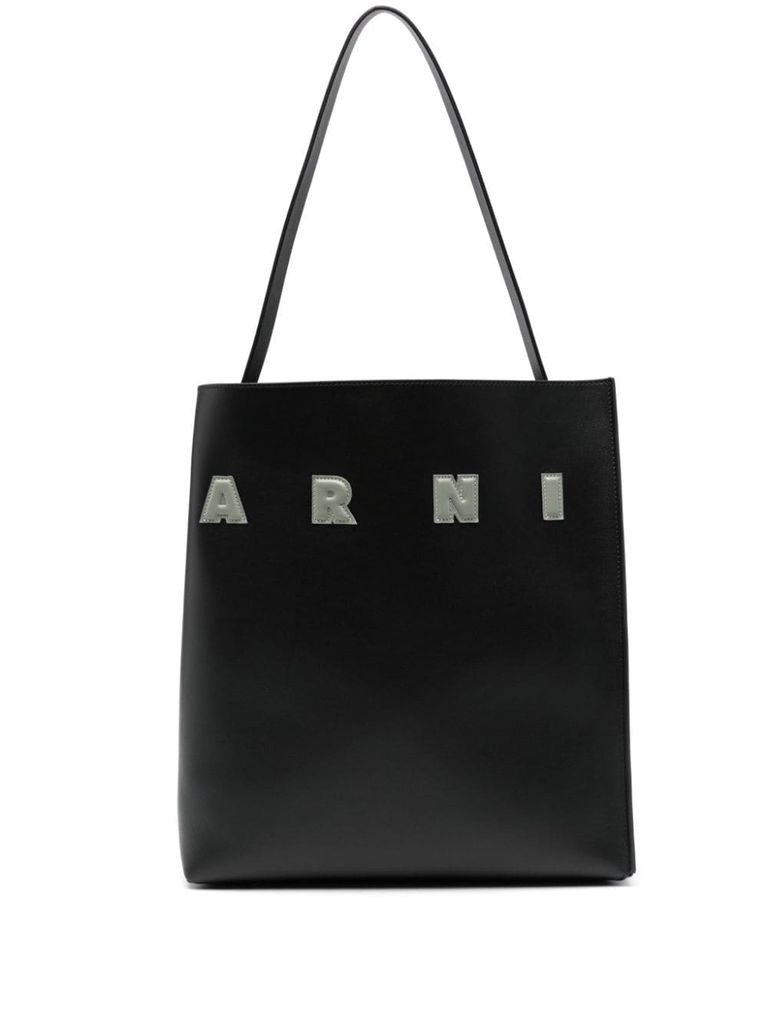 Shop Marni Calf Leather Museo Tote Bag In Black