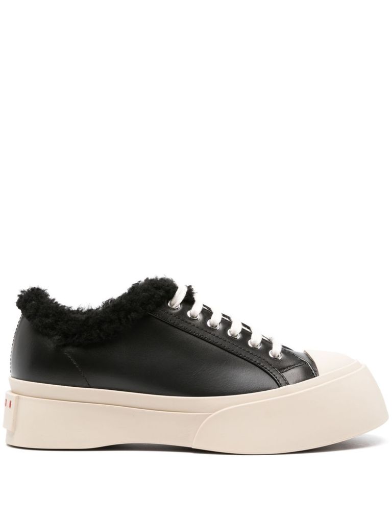 Shop Marni Calf Leather And Shearling Pablo Sneakers In Black