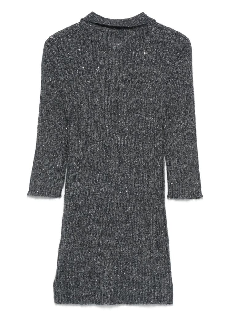 Shop Rotate Birger Christensen Mohair Polo Shirt With Sequins In Grey