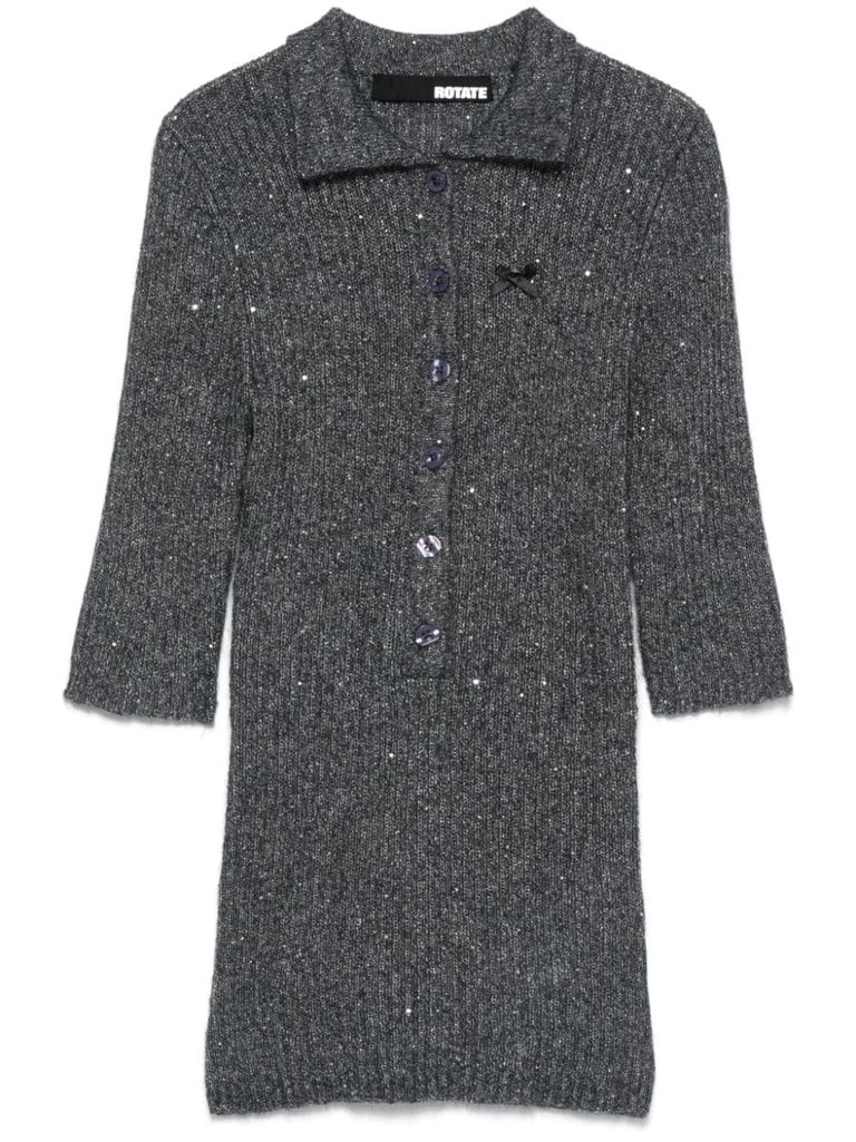 Shop Rotate Birger Christensen Mohair Polo Shirt With Sequins In Grey