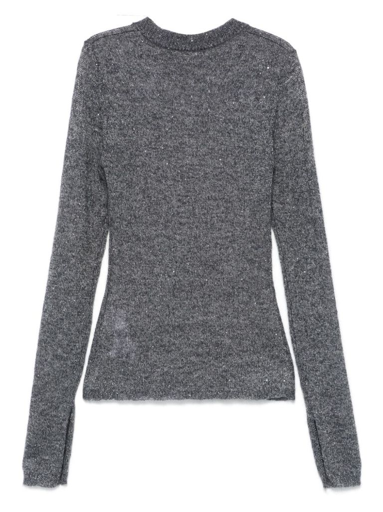 Shop Rotate Birger Christensen Mohair Sweater With Sequins In Grey