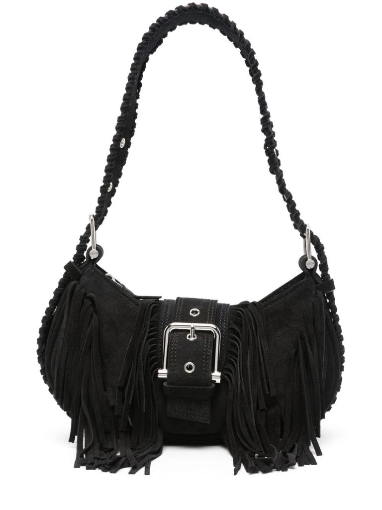 OSOI SUEDE BROCLE SHOULDER BAG WITH FRINGE 