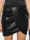 Draped faux leather mini skirt