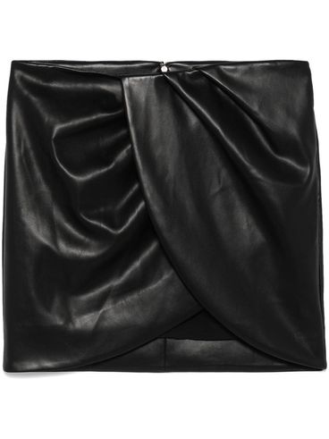 Draped faux leather mini skirt