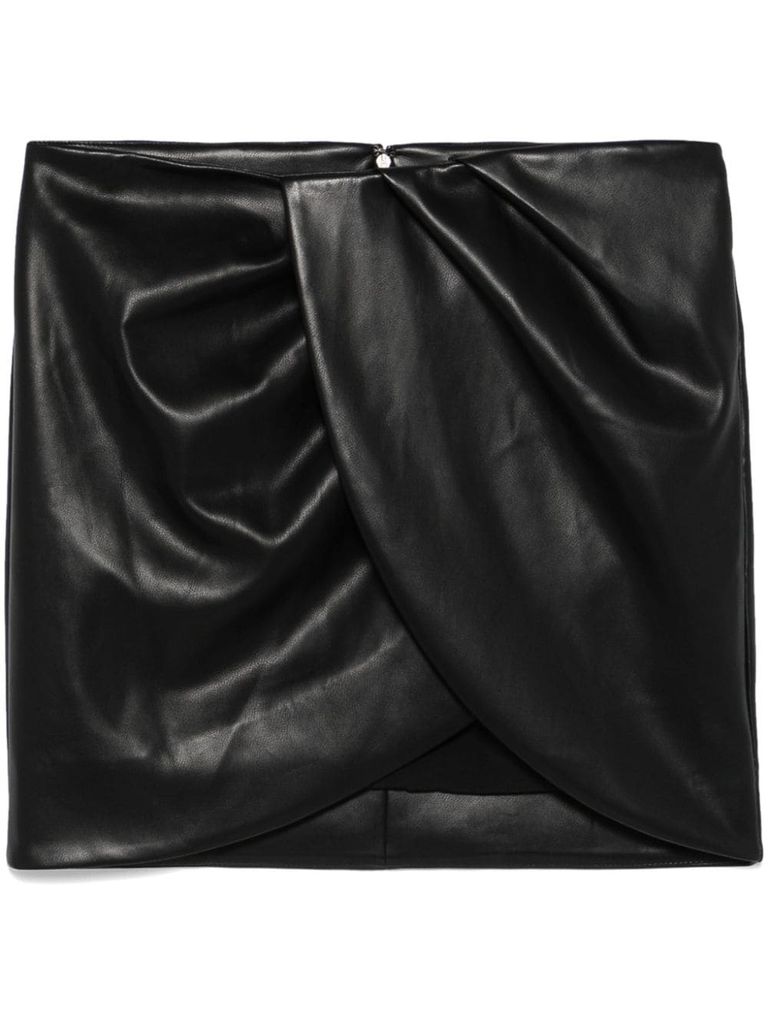 Shop Rotate Birger Christensen Draped Faux Leather Mini Skirt In Black