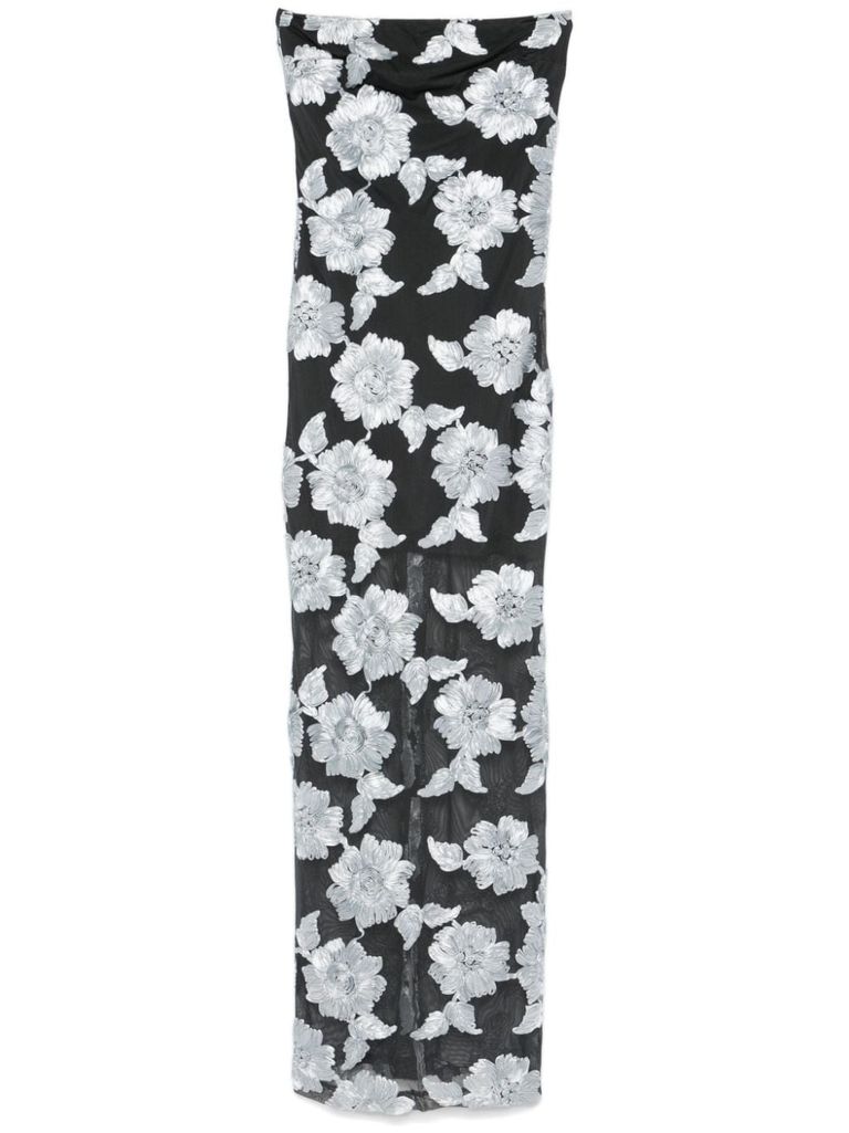 Shop Rotate Birger Christensen Floral Long Dress With A Slit In Grey