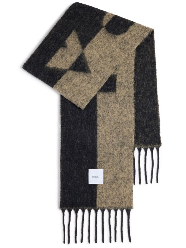 Shop Patou Bicolor Alpaca Scarf With Logo In Black