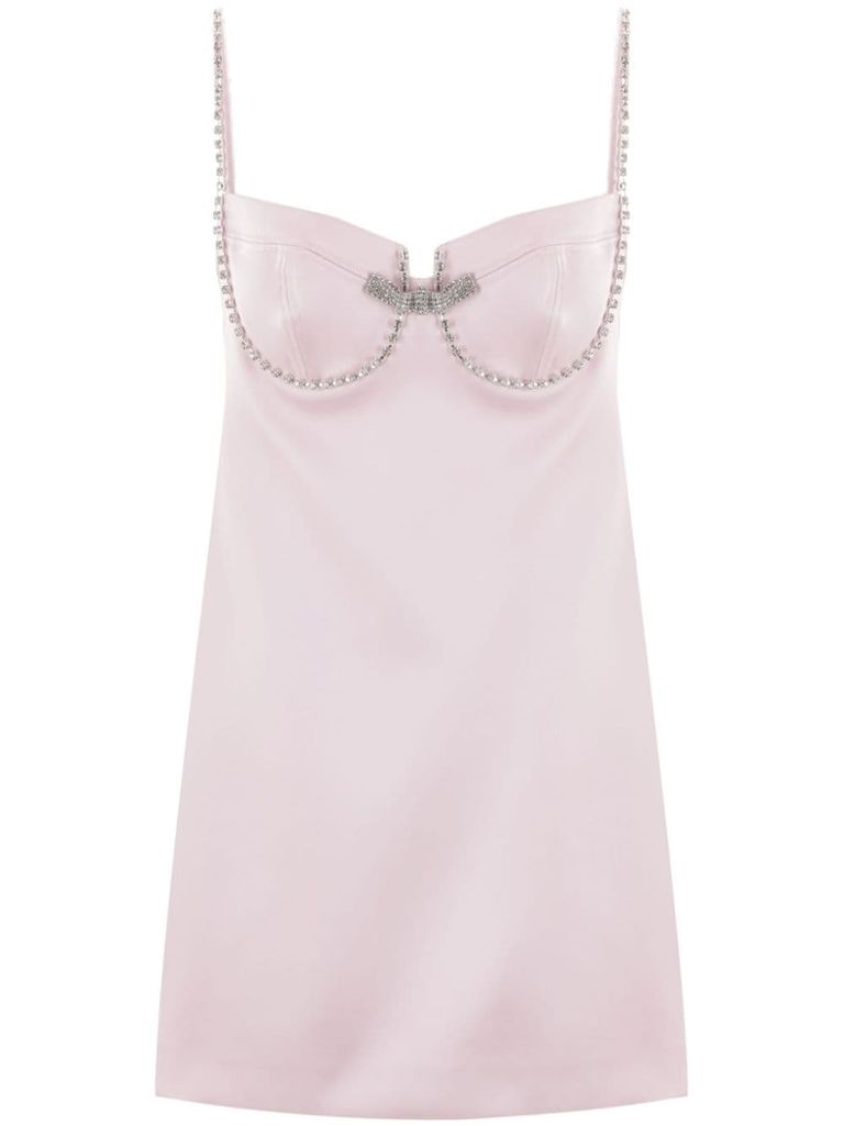 Shop Self-portrait Diamante Satin Mini Dress In Pink