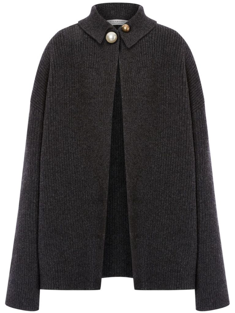 Shop Philosophy Di Lorenzo Serafini Ribbed Wool And Silk Cardigan In Grey