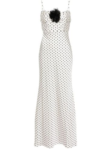 Long polka dot dress with flower detail