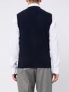 Gilet in lana merino e cashmere blu con scollo a V