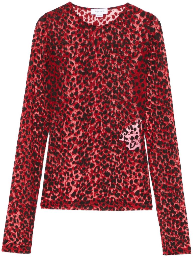 Shop Alexander Mcqueen Semi-sheer Leopard Print Top In Red