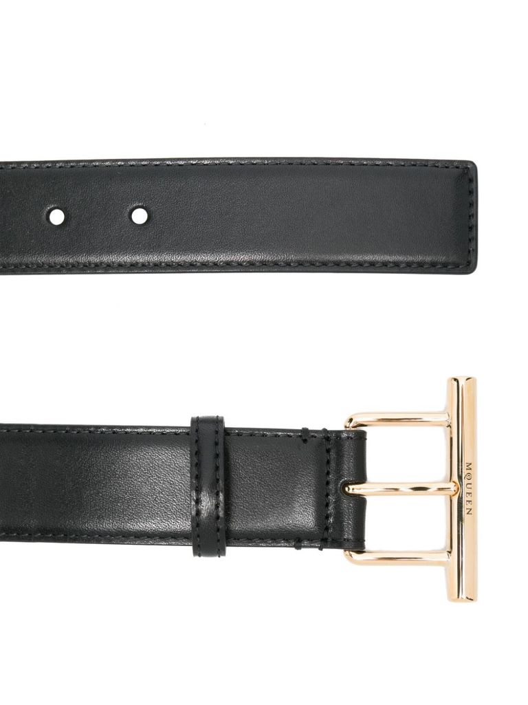 Shop Alexander Mcqueen Calf Leather Belt With Logo In Black