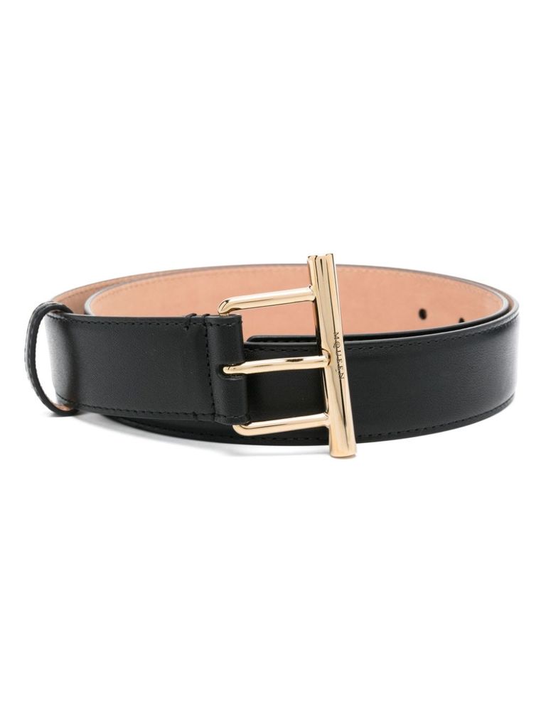 Shop Alexander Mcqueen Calf Leather Belt With Logo In Black