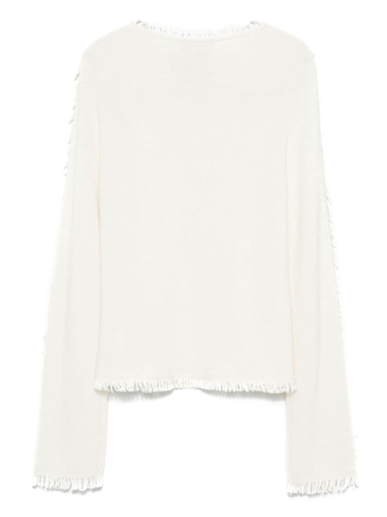 Shop Semi-couture Isobel Wool Blend Sweater With Fringes In White