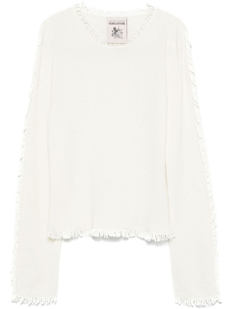 Shop Semi-couture Isobel Wool Blend Sweater With Fringes In White