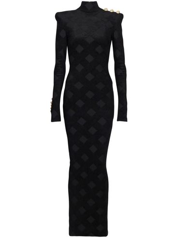 BALMAIN - Fitted long checkered dress