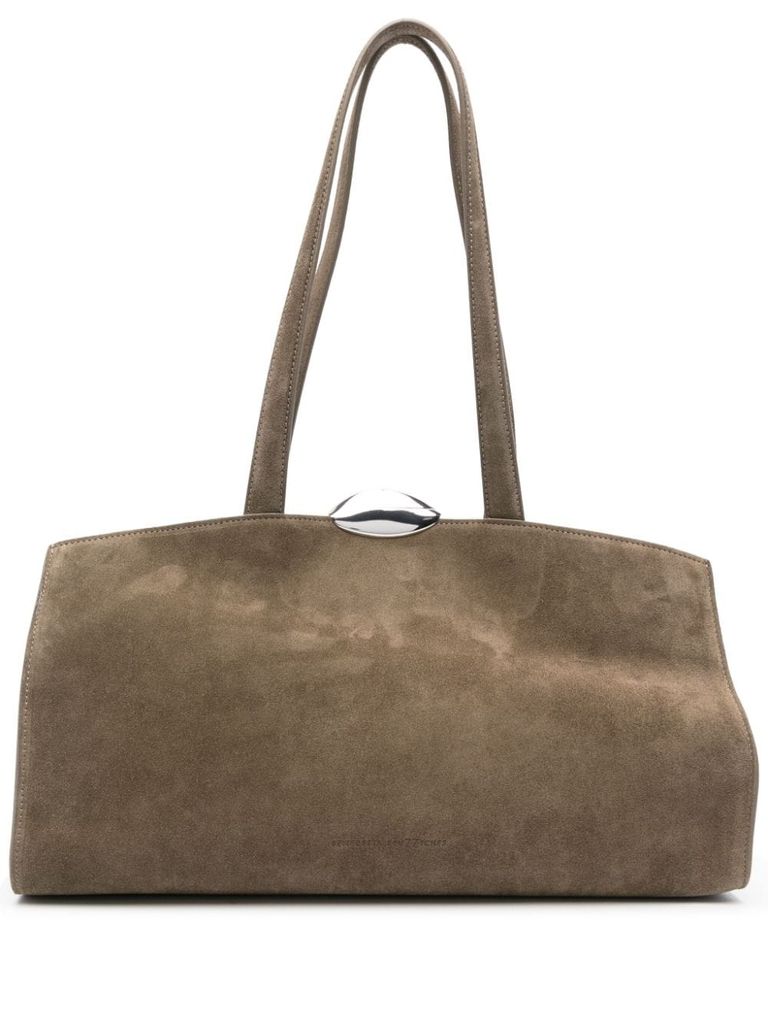 Shop Benedetta Bruzziches Serena Khaki Suede Shoulder Bag In Green